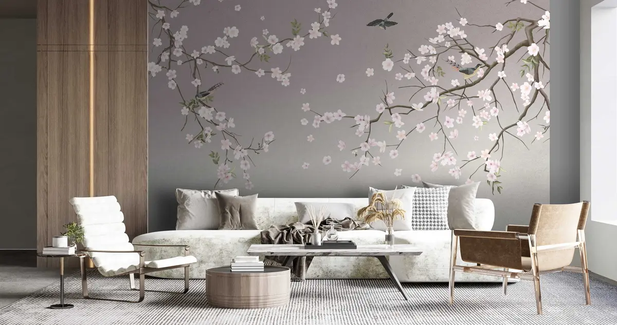 murales de pared pájaros y flores de primavera u79616
