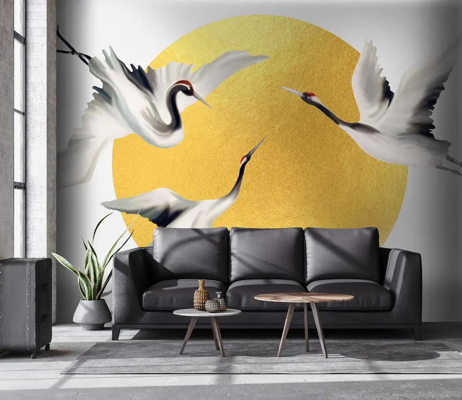 murales de pared Grullas en vuelo antes del círculo solar u79625