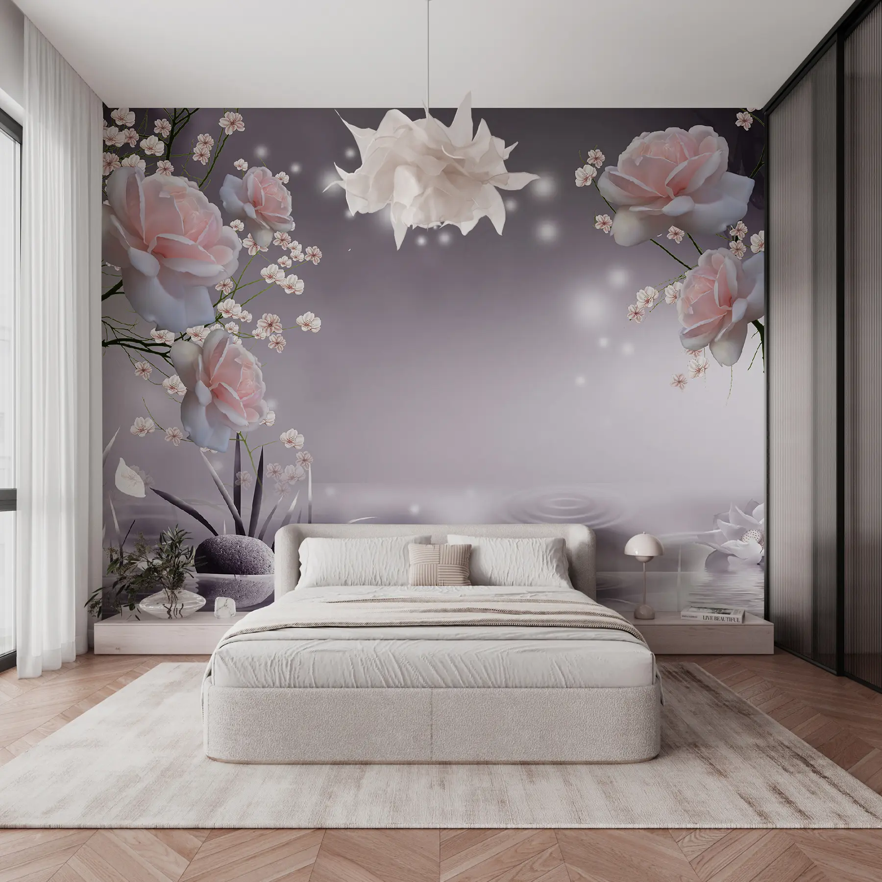 murales de pared Rosas en ondas de agua u01045