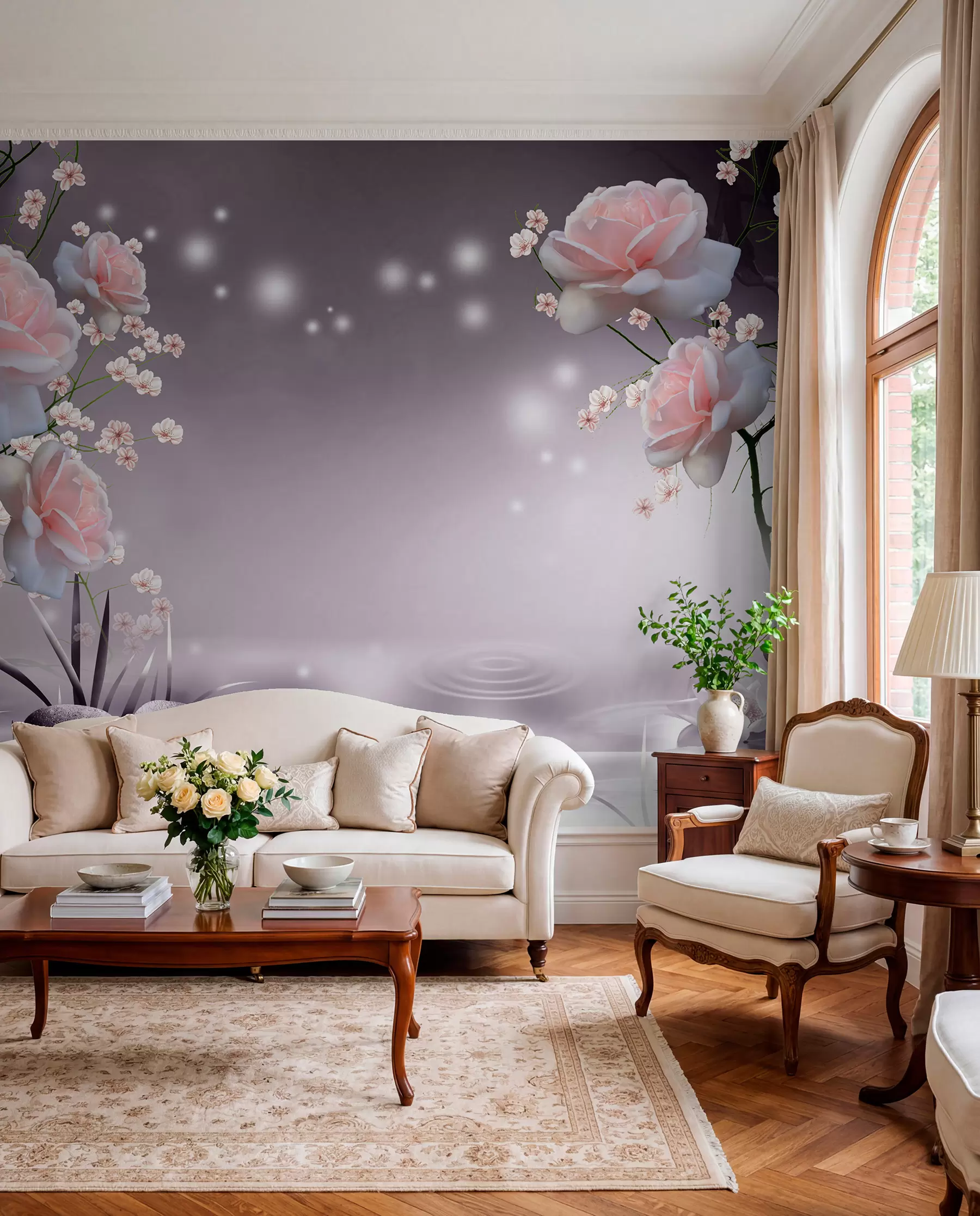 murales de pared Rosas en ondas de agua u01045