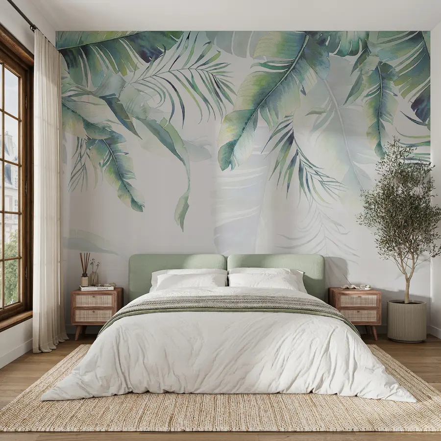 murales de pared Hojas de palma de acuarela u03394