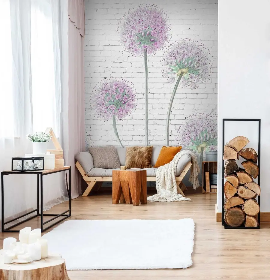 murales de pared Dientes de león contra el fondo de una pared de ladrillos u05372