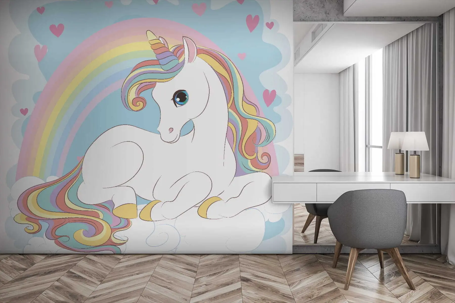 murales de pared Unicornio sobre una nube u10971
