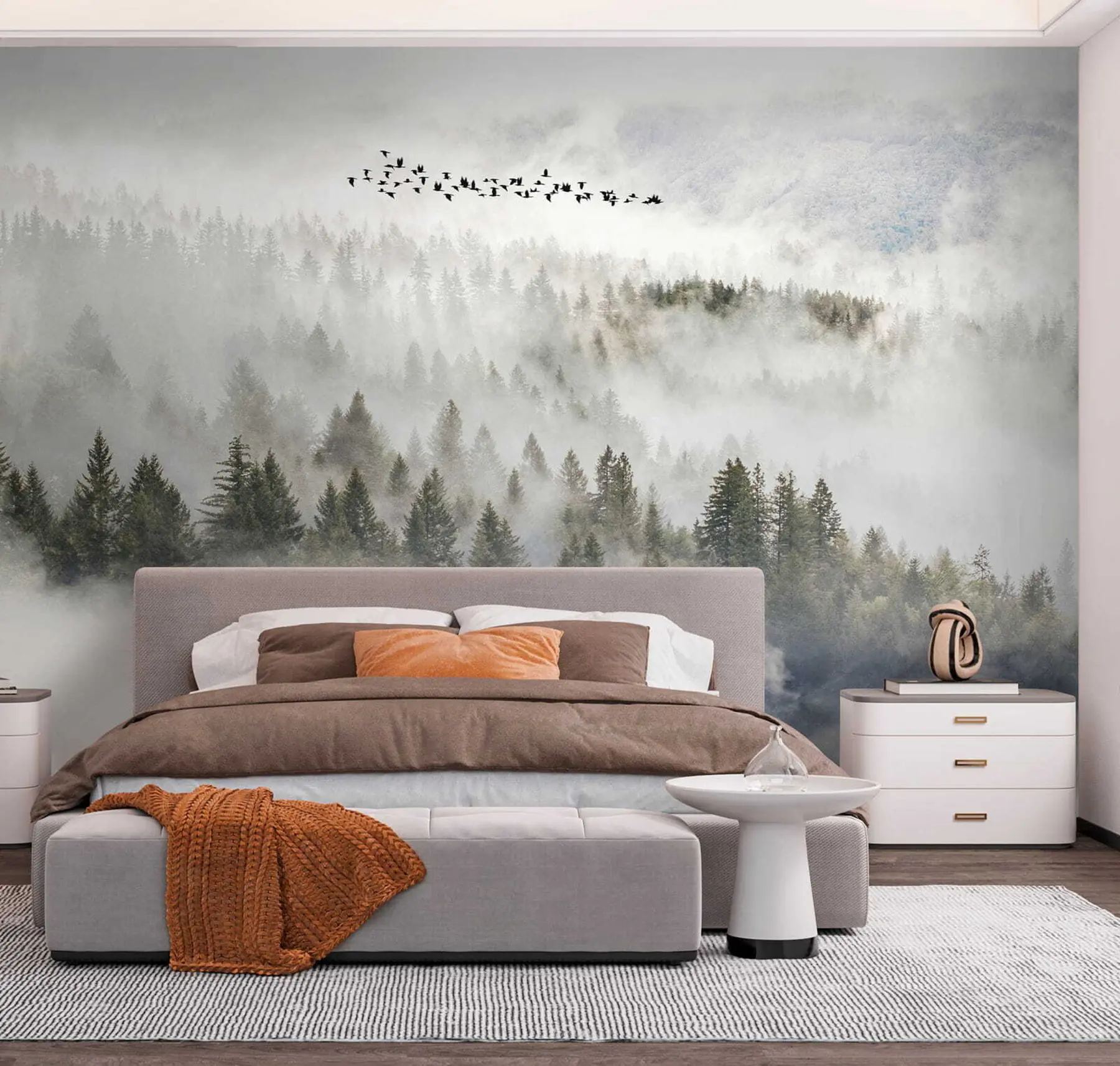 murales de pared Bosque de niebla y pájaros u13823