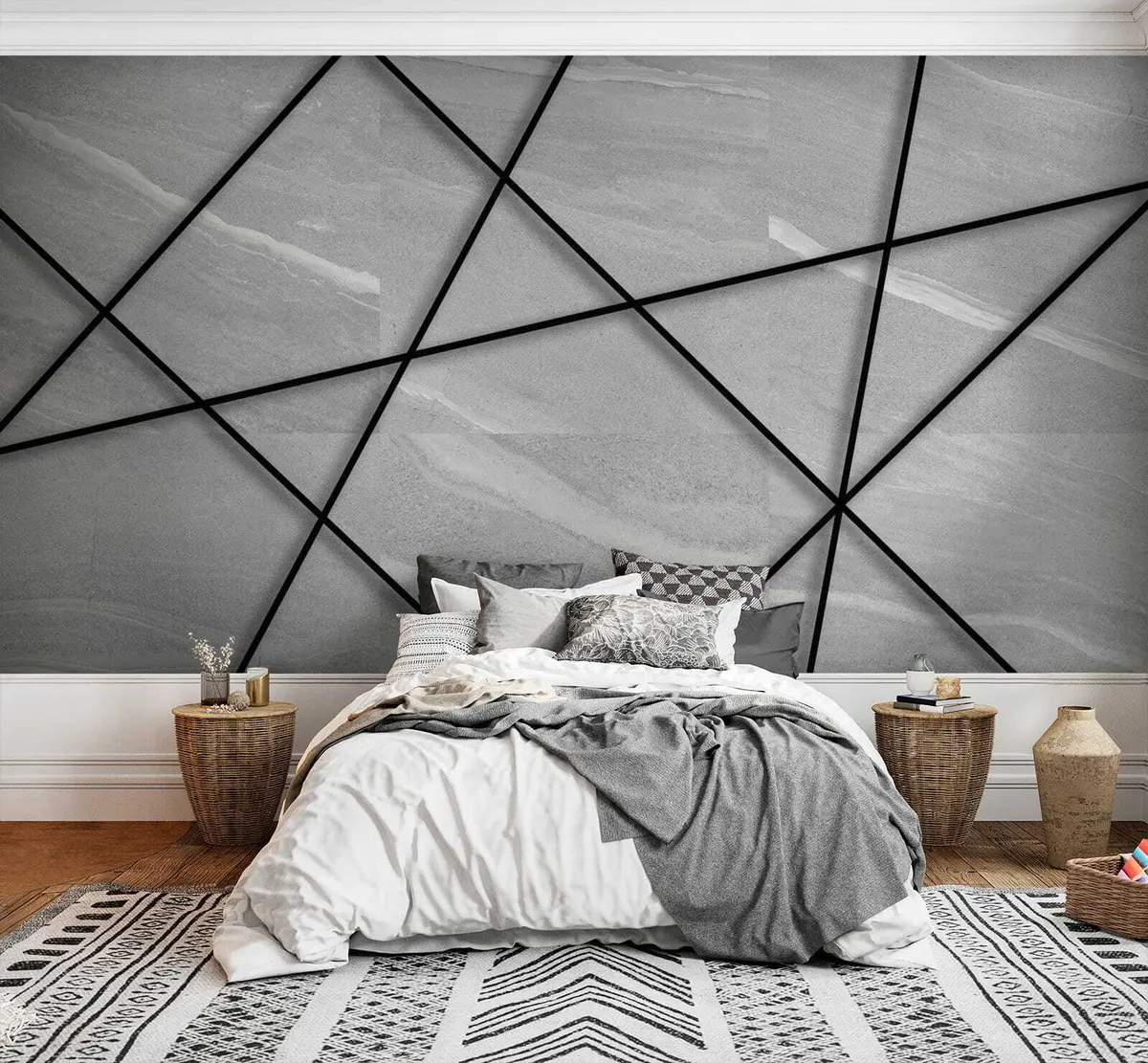 murales de pared Mármol gris y líneas negras. u16341