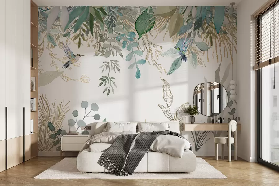 murales de pared Plantas exóticas y colibríes u17579