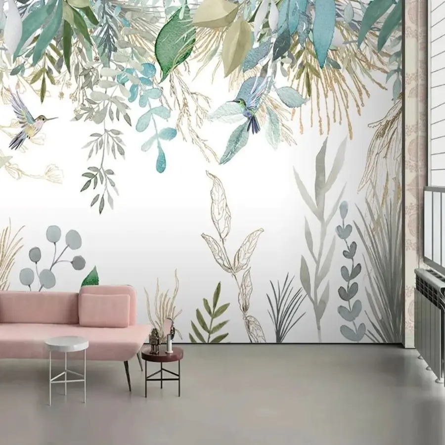 murales de pared Plantas exóticas y colibríes u17579