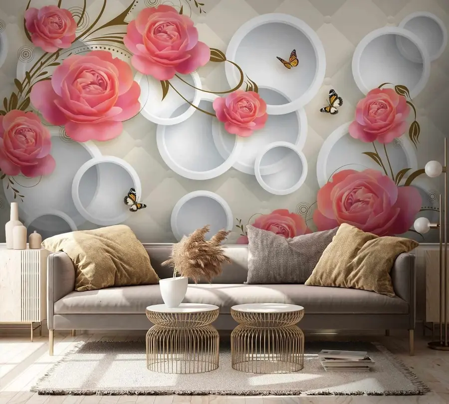 murales de pared Rosas rosadas y rizos u22883