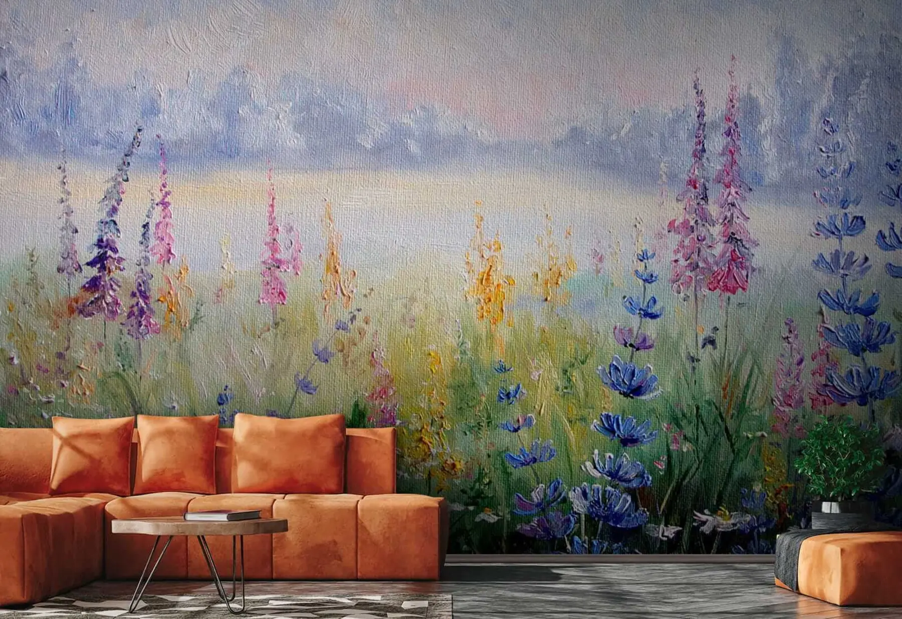 murales de pared Prado de flores, pintura al óleo u30067