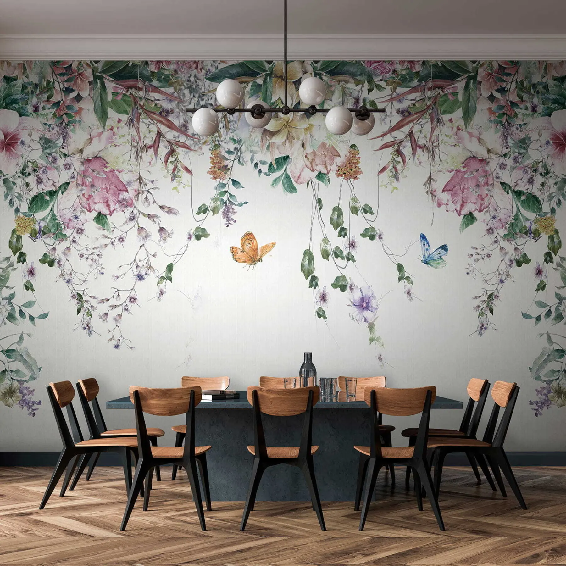murales de pared Flores y mariposas exóticas u30601