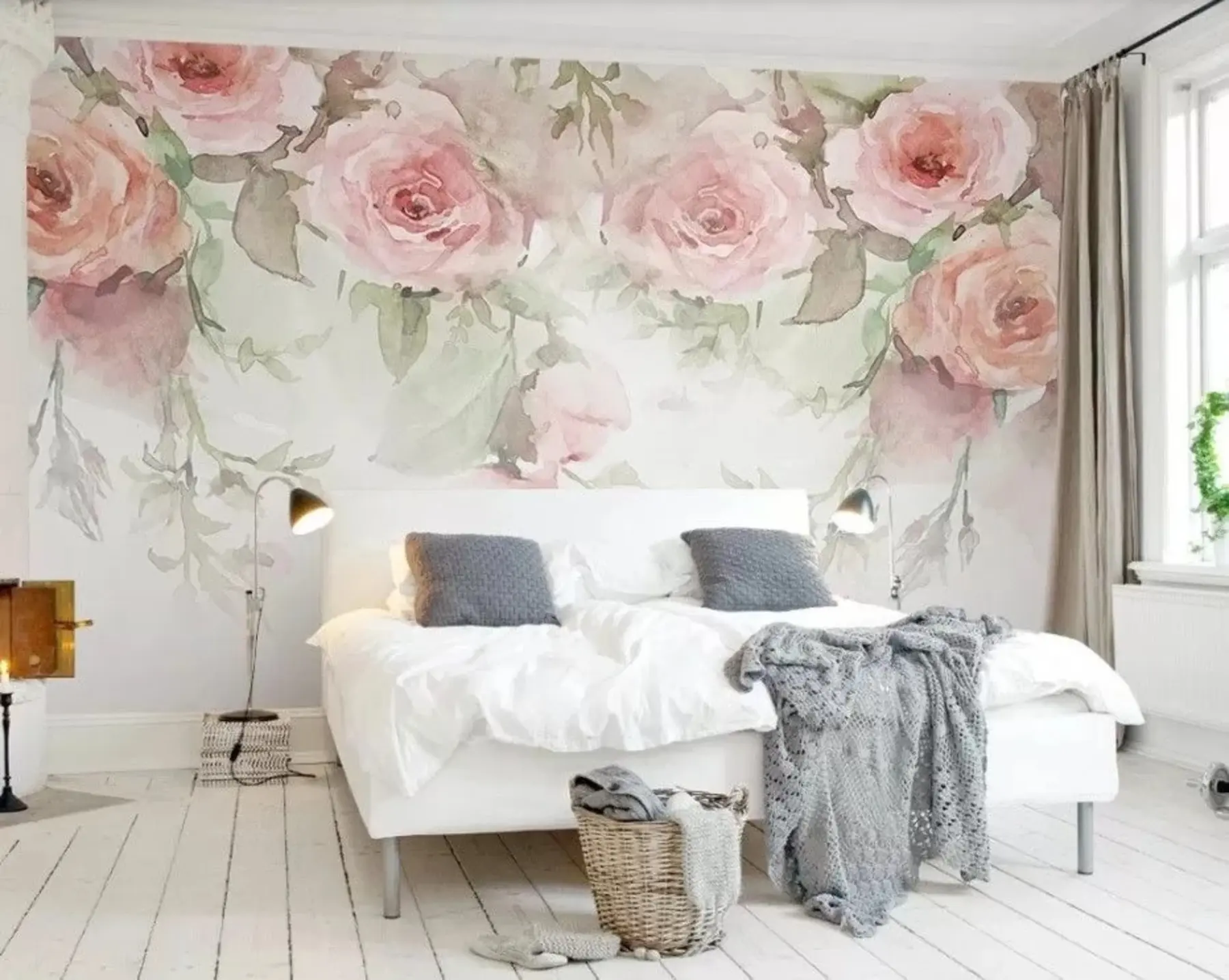 murales de pared Rosas rosas de acuarela u34659