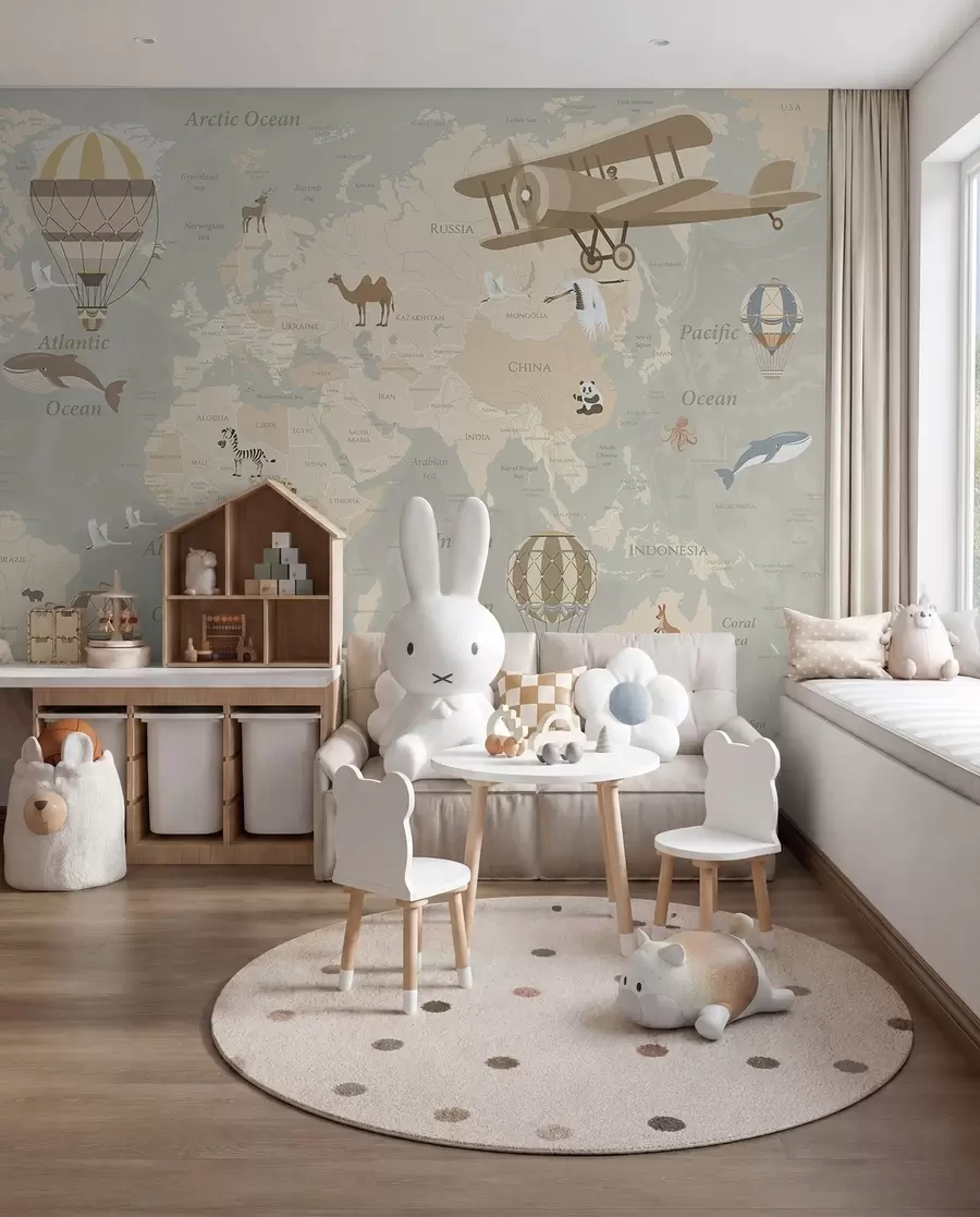 murales de pared Mapamundi con globos u36066