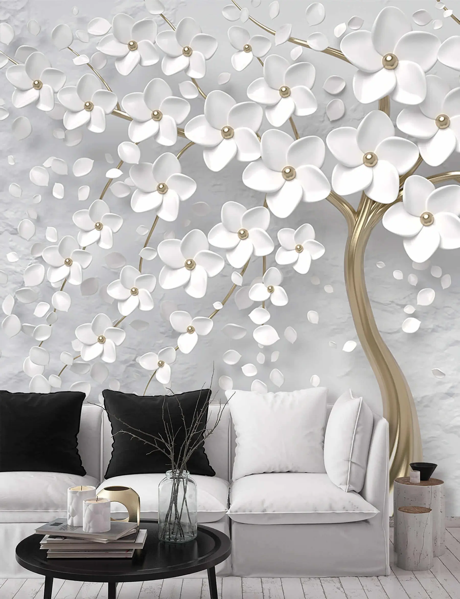 murales de pared Árbol de pétalos blancos u37065