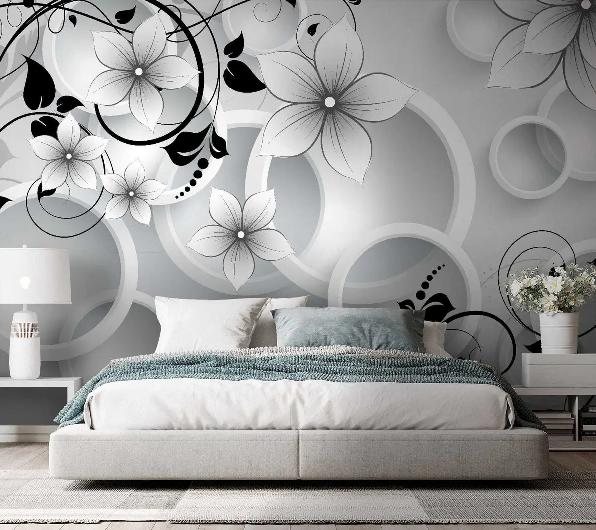 murales de pared Flores blancas y vides negras u37888