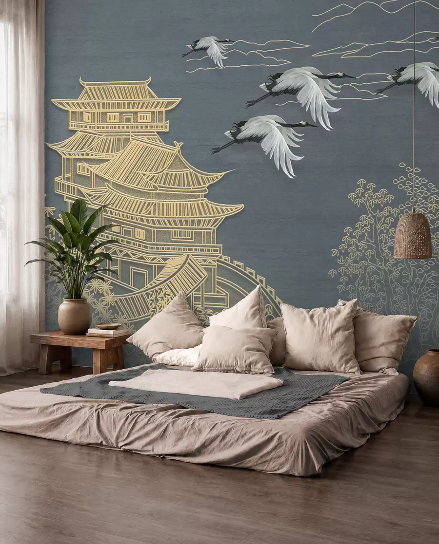 murales de pared Grullas y pagodas u38720