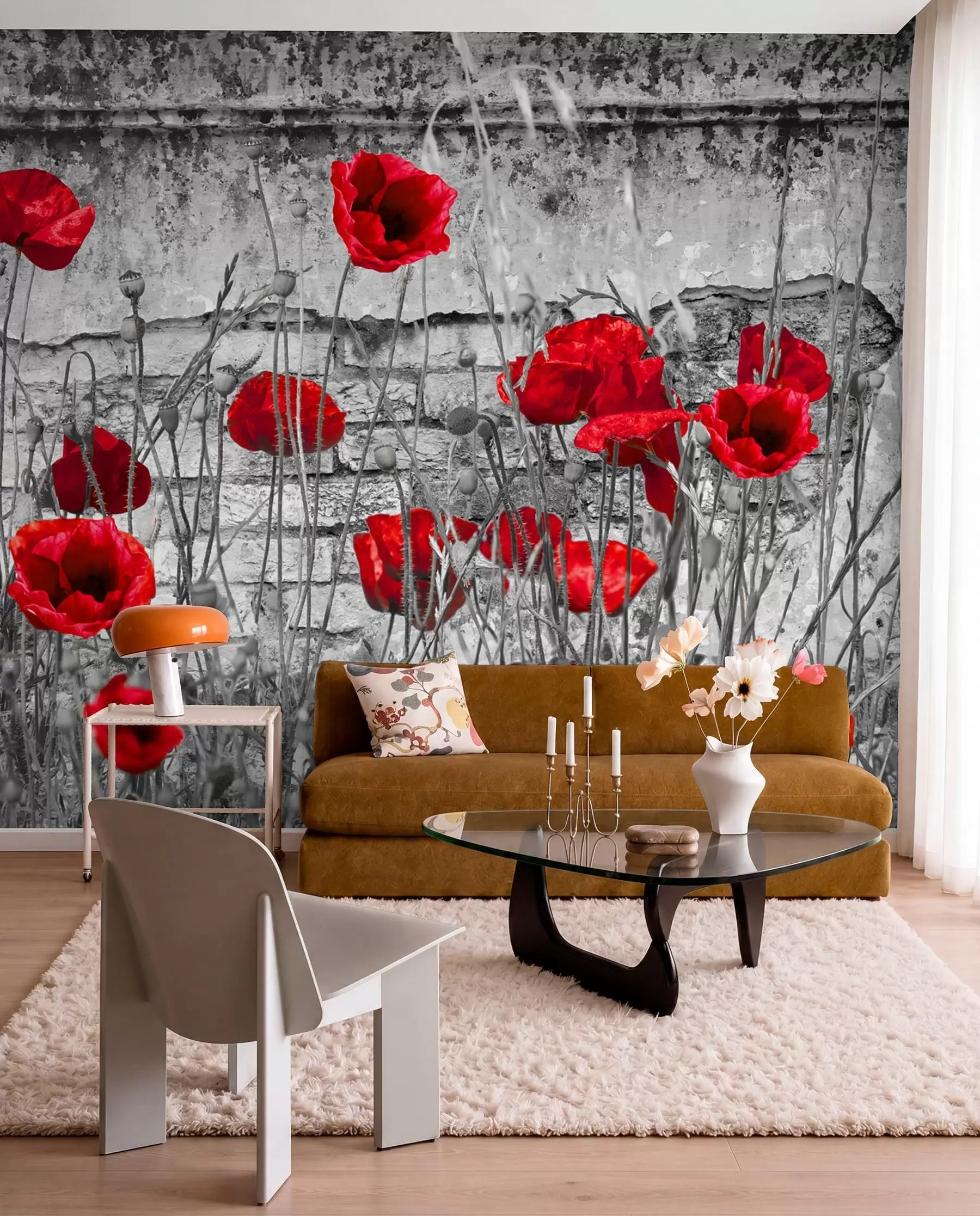 murales de pared Amapolas brillantes en el fondo de la pared u40552