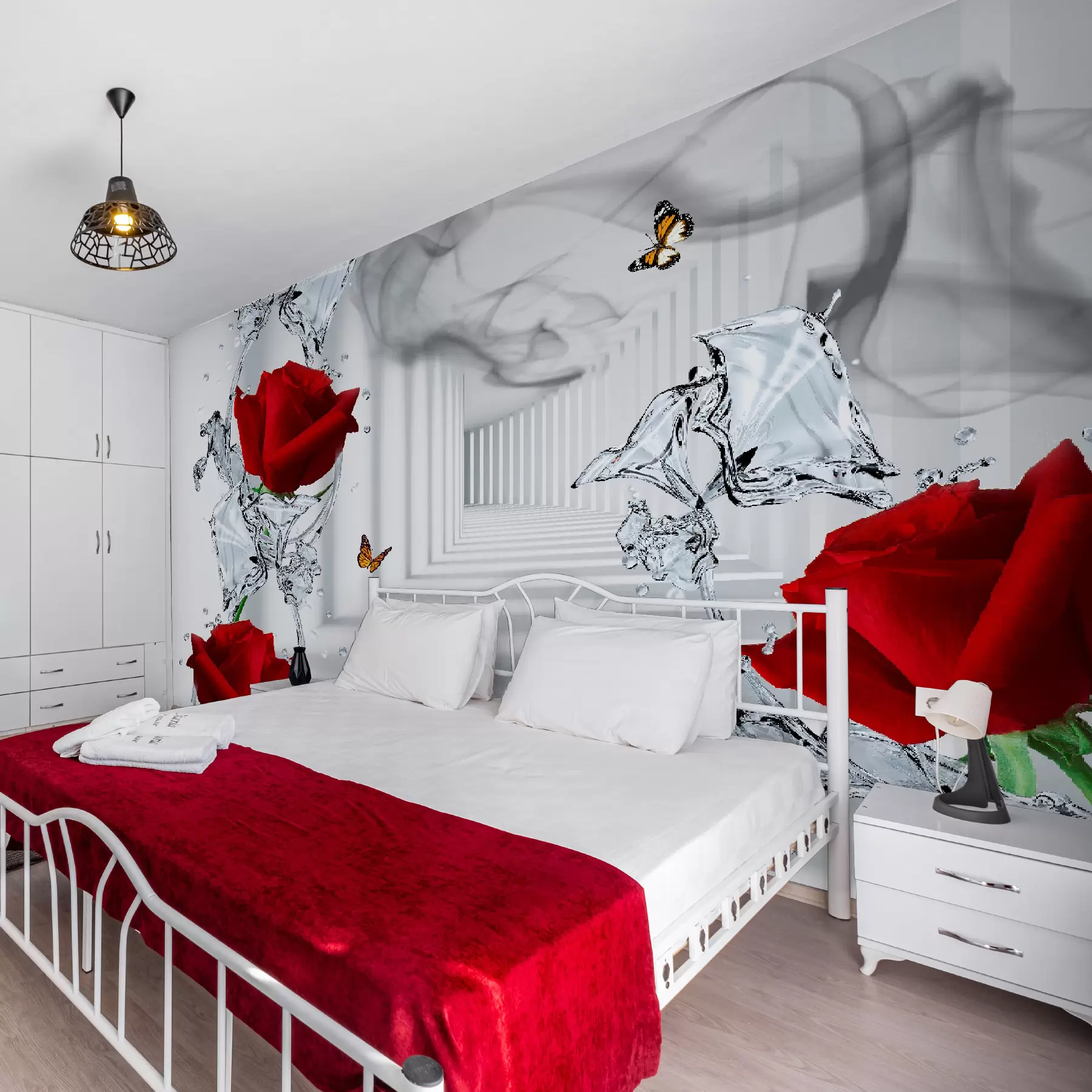 murales de pared Rosas rojas y salpicaduras de agua u41092