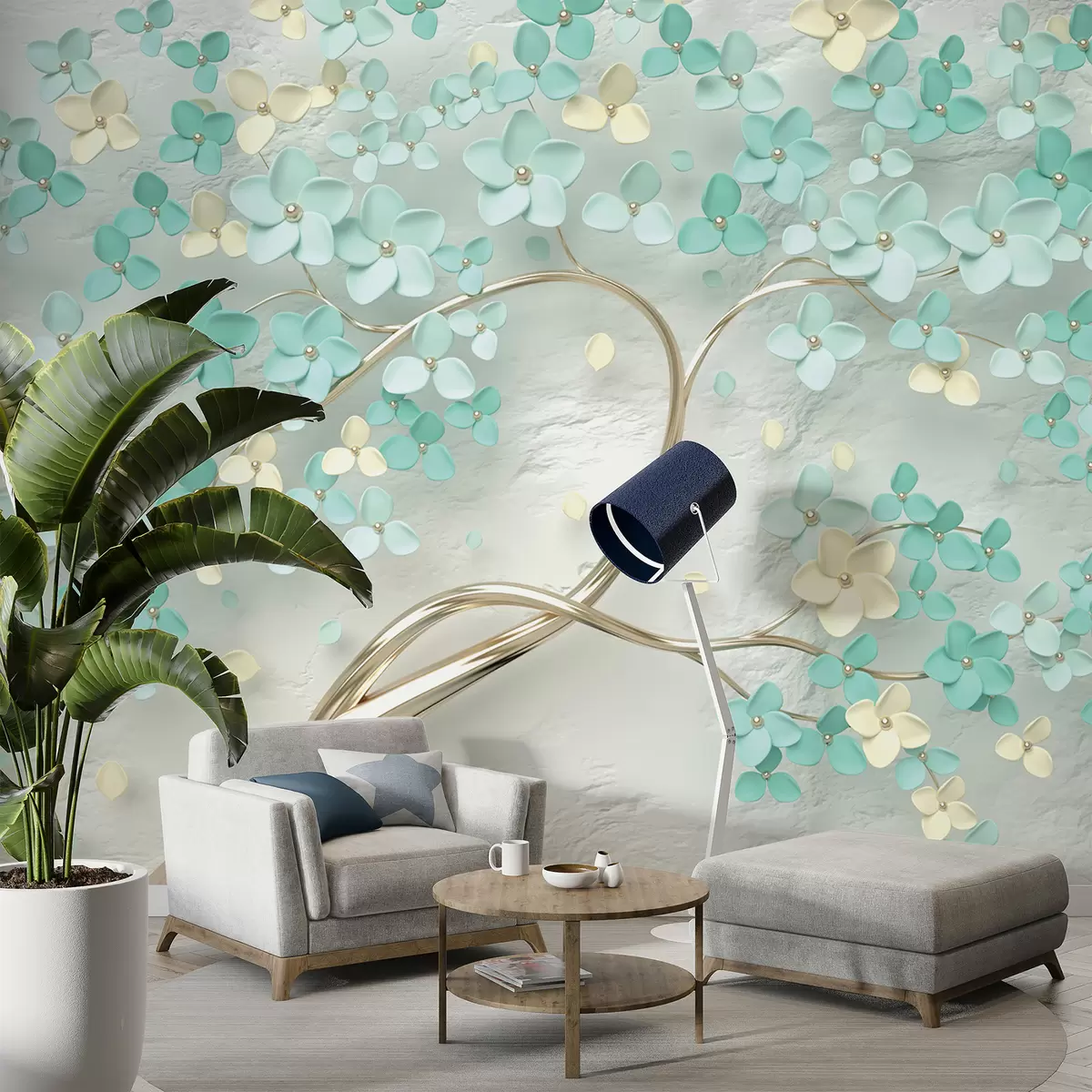 murales de pared Árbol con flores azules u52550