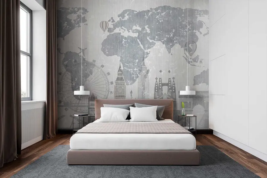 murales de pared Mapamundi en tonos grises u53138