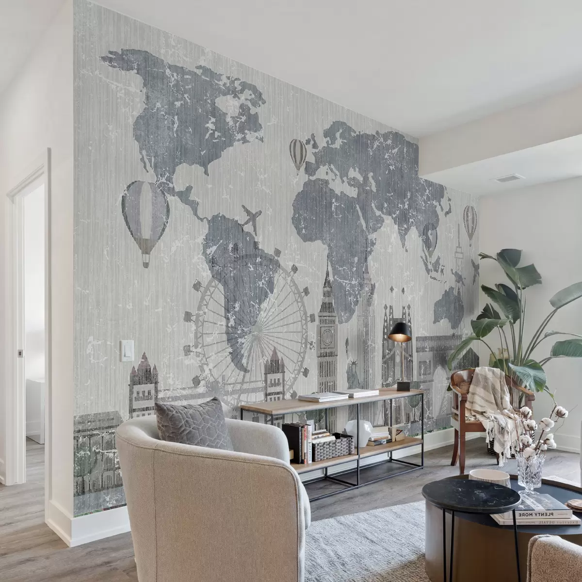 murales de pared Mapamundi en tonos grises u53138