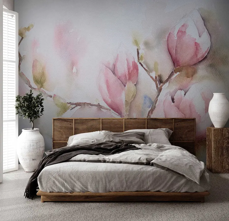 murales de pared Floración de magnolias, pintura de acuarela u53757