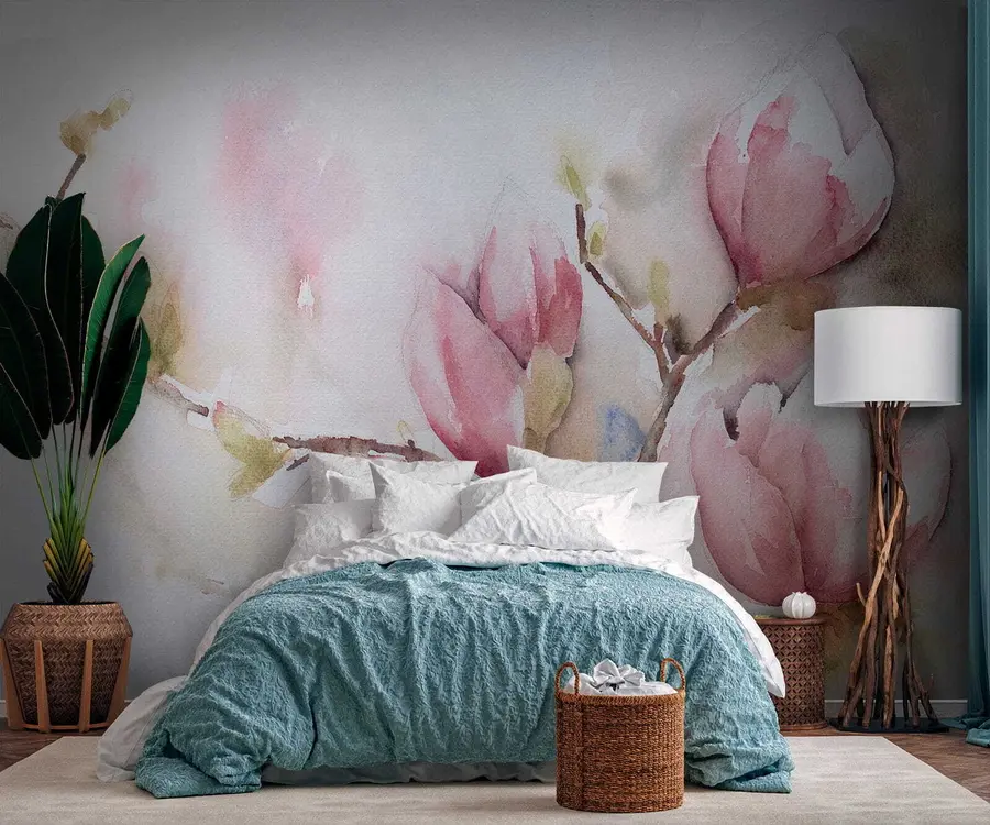 murales de pared Floración de magnolias, pintura de acuarela u53757
