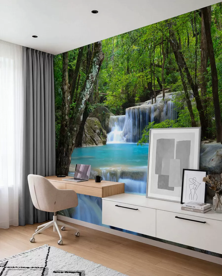 murales de pared Rápidos de cascada en el bosque u54260