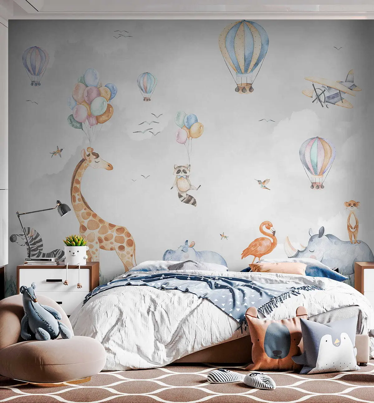 murales de pared Globos y animales encantadores u59757