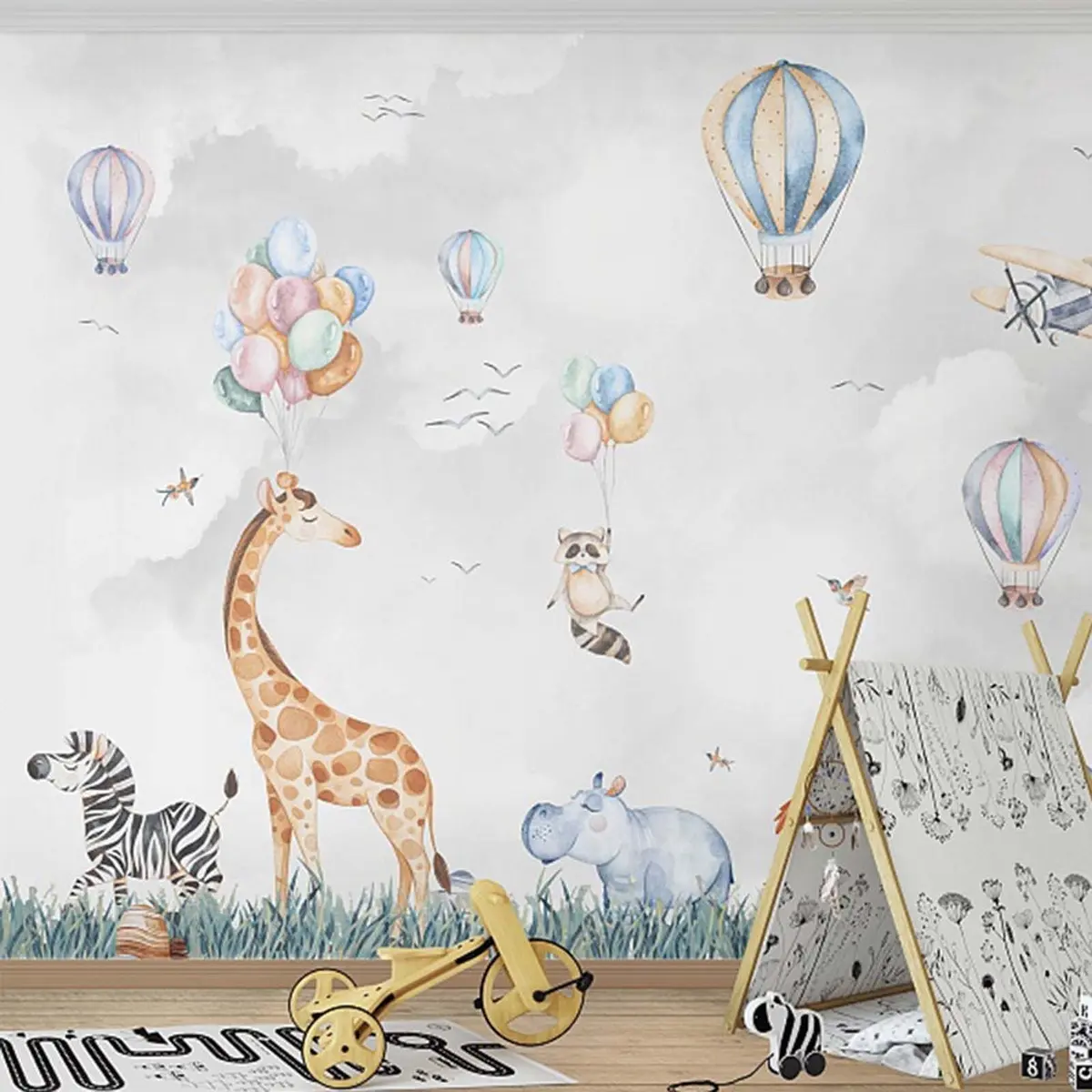 murales de pared Globos y animales encantadores u59757
