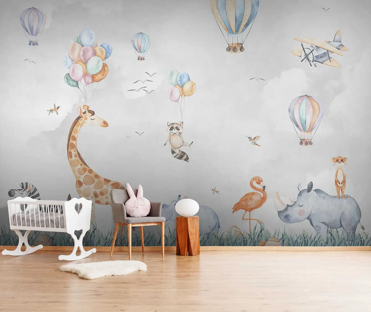 murales de pared Globos y animales encantadores u59757