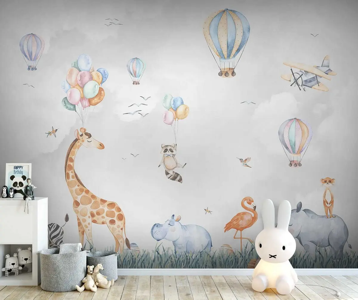 murales de pared Globos y animales encantadores u59757