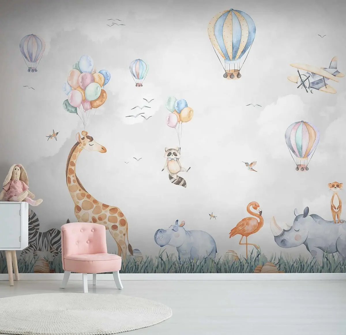 murales de pared Globos y animales encantadores u59757