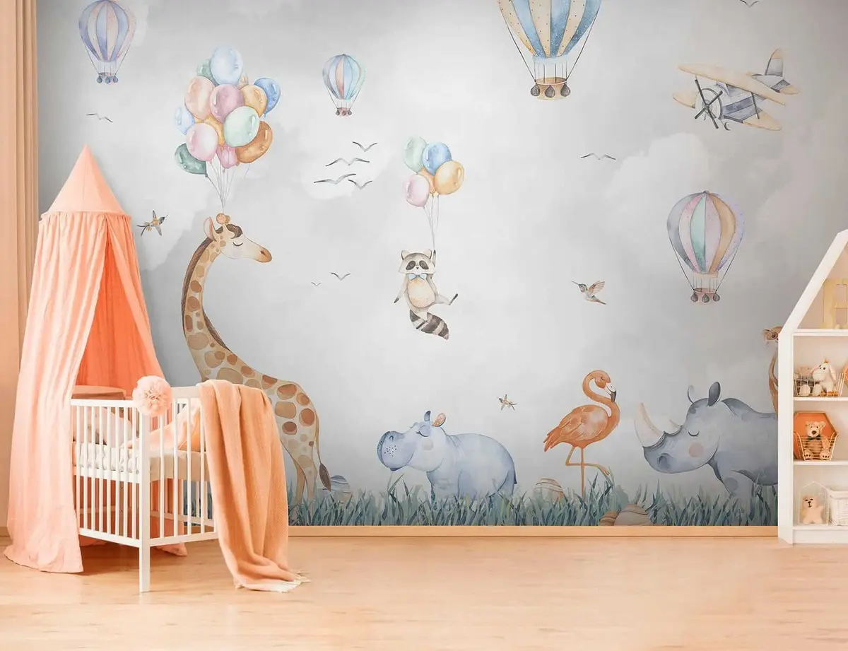 murales de pared Globos y animales encantadores u59757