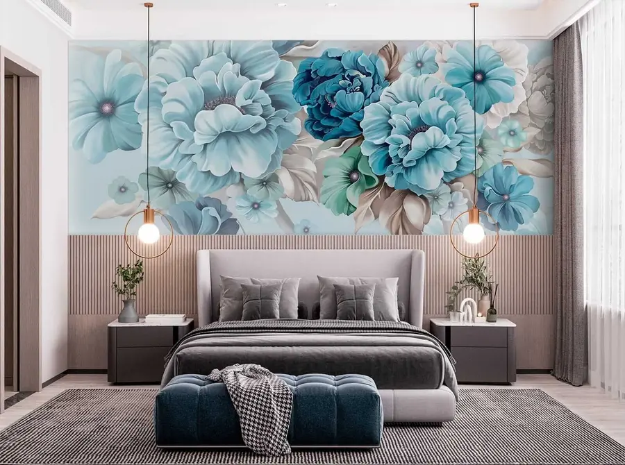 murales de pared Delicadas flores azules u59900