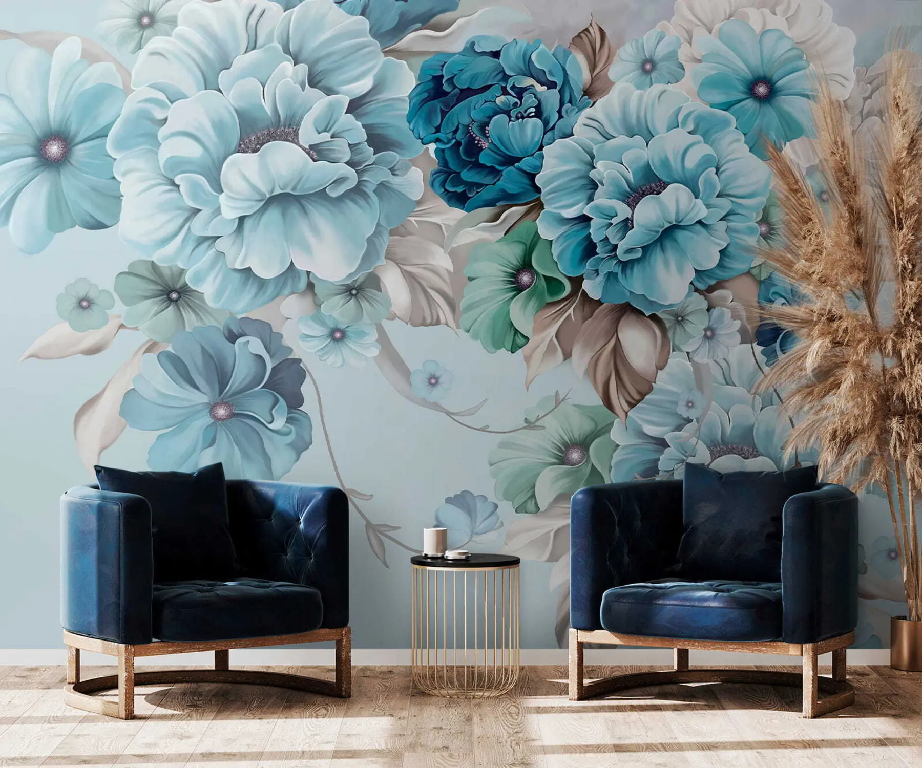 murales de pared Delicadas flores azules u59900