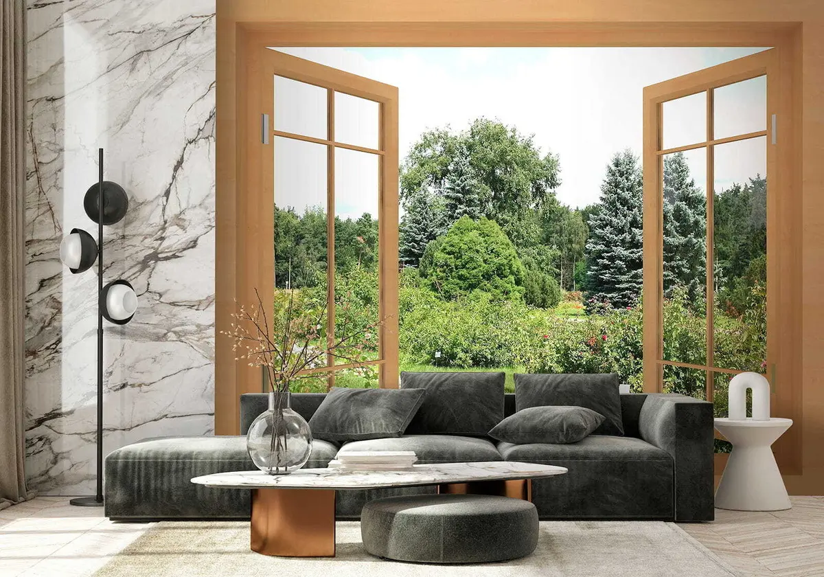 murales de pared Vista desde la ventana al bosque u60673