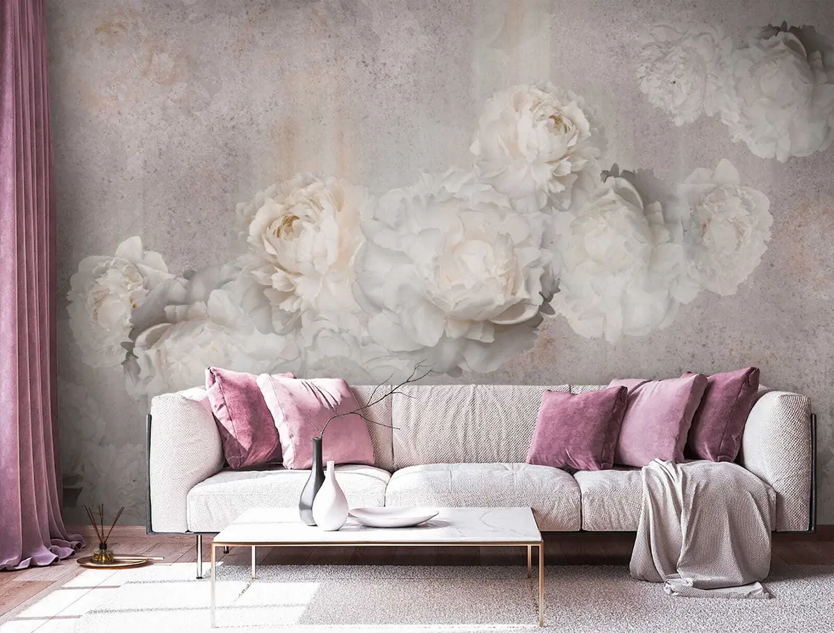 murales de pared Flores vintage sobre un fondo gris u61610