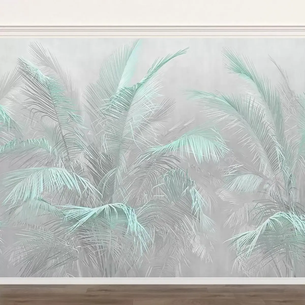 murales de pared Hojas de turquesa sobre un fondo gris u78557