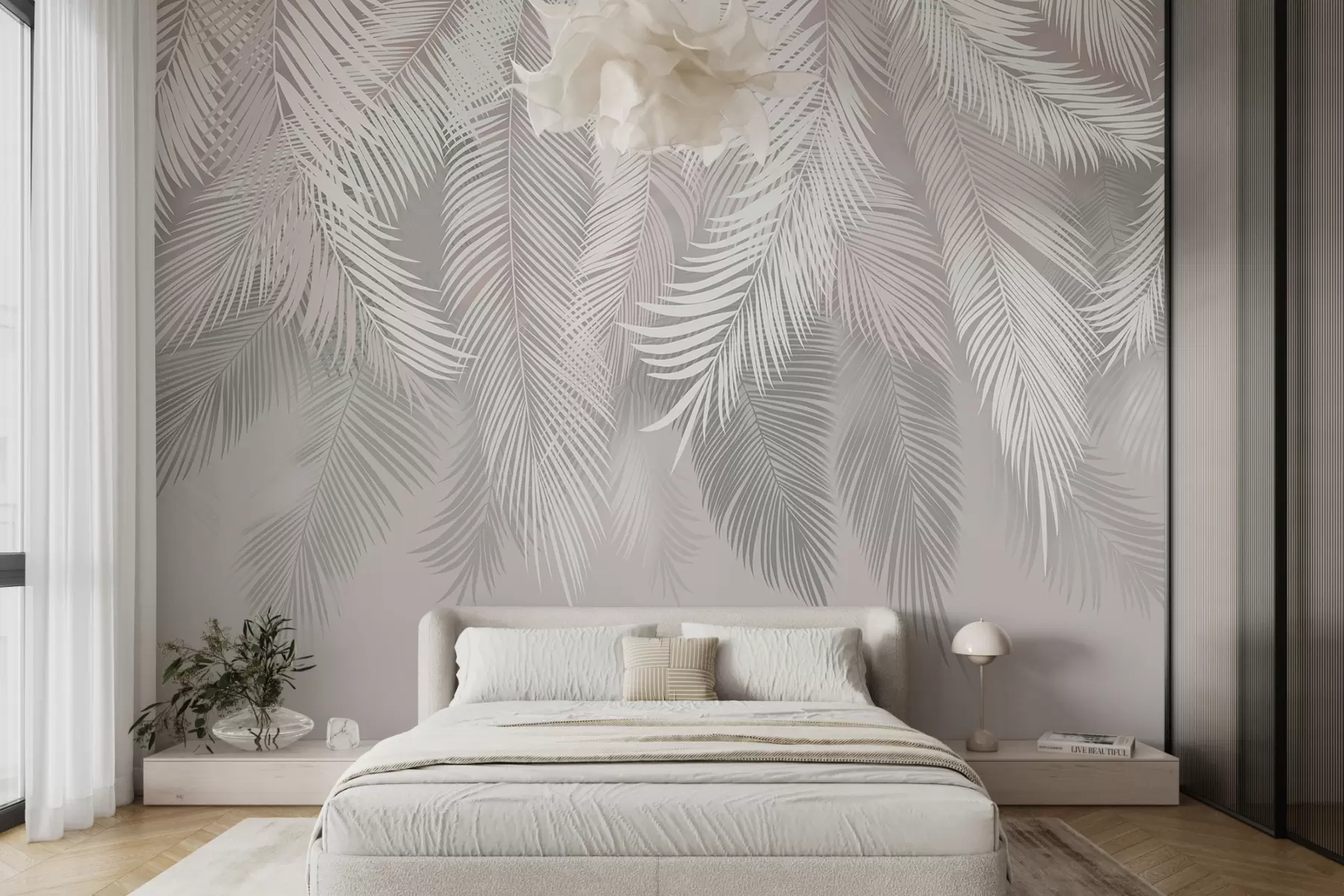 murales de pared Hojas de palma gris u48556