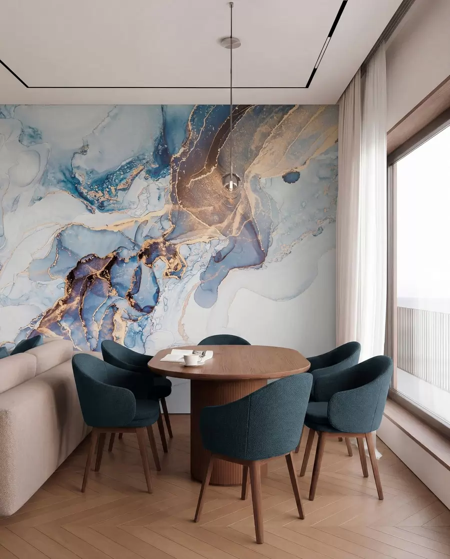 murales de pared Mármol blanco azul, fluido u70767