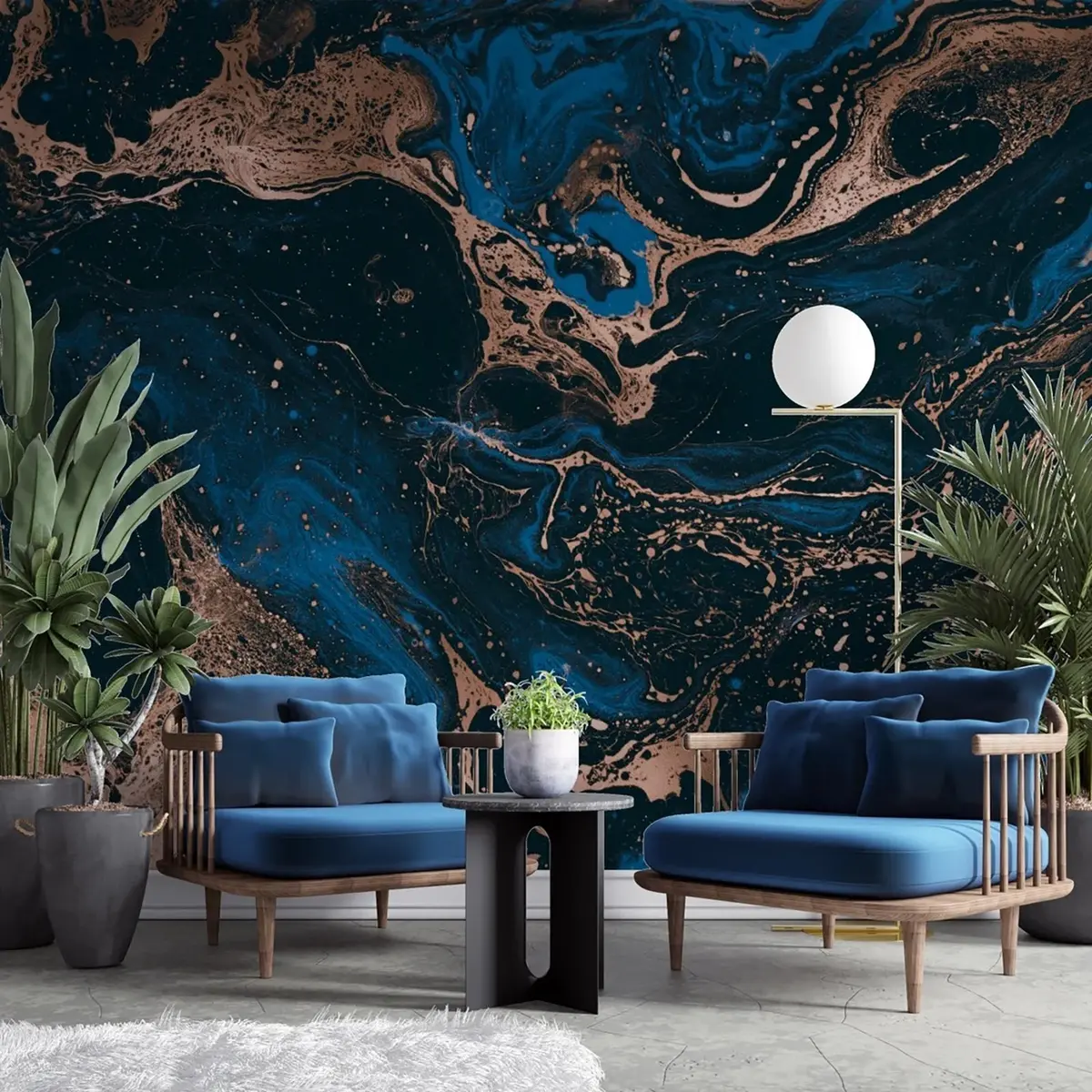 murales de pared Líquidos azules, efecto mármol u71439