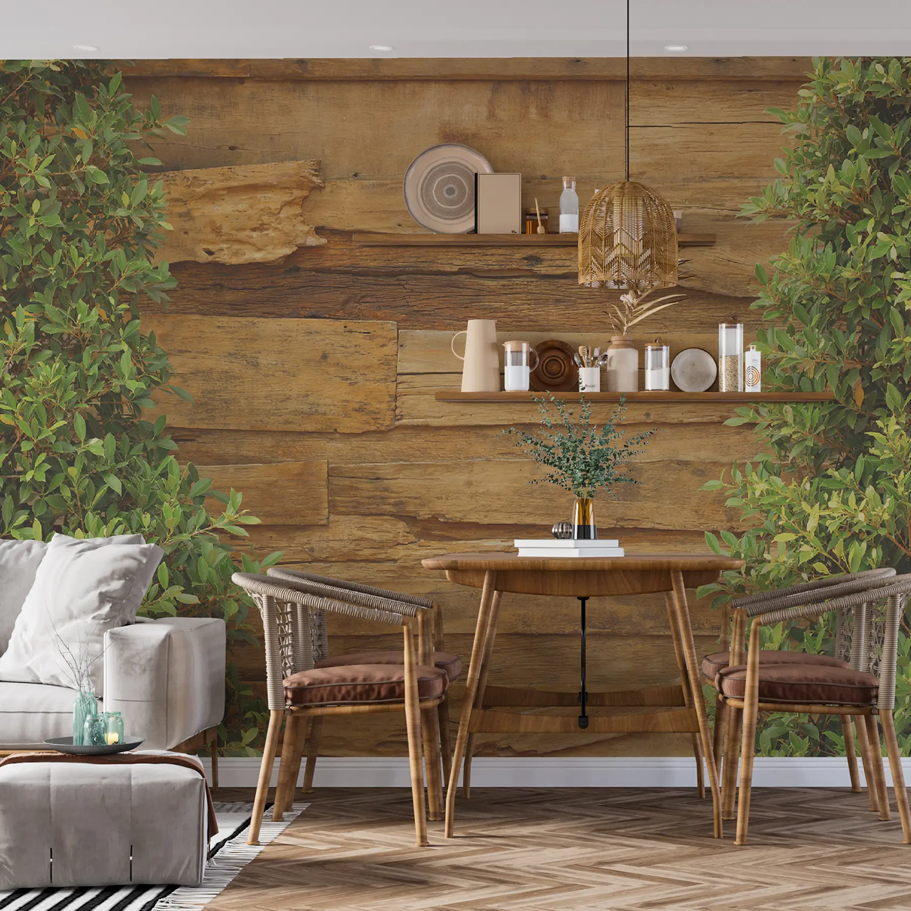 murales de pared Marrón, madera y hierba u21117
