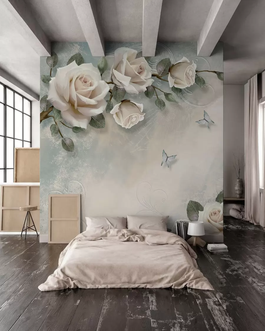 murales de pared Una rama de rosa crema u31353d1