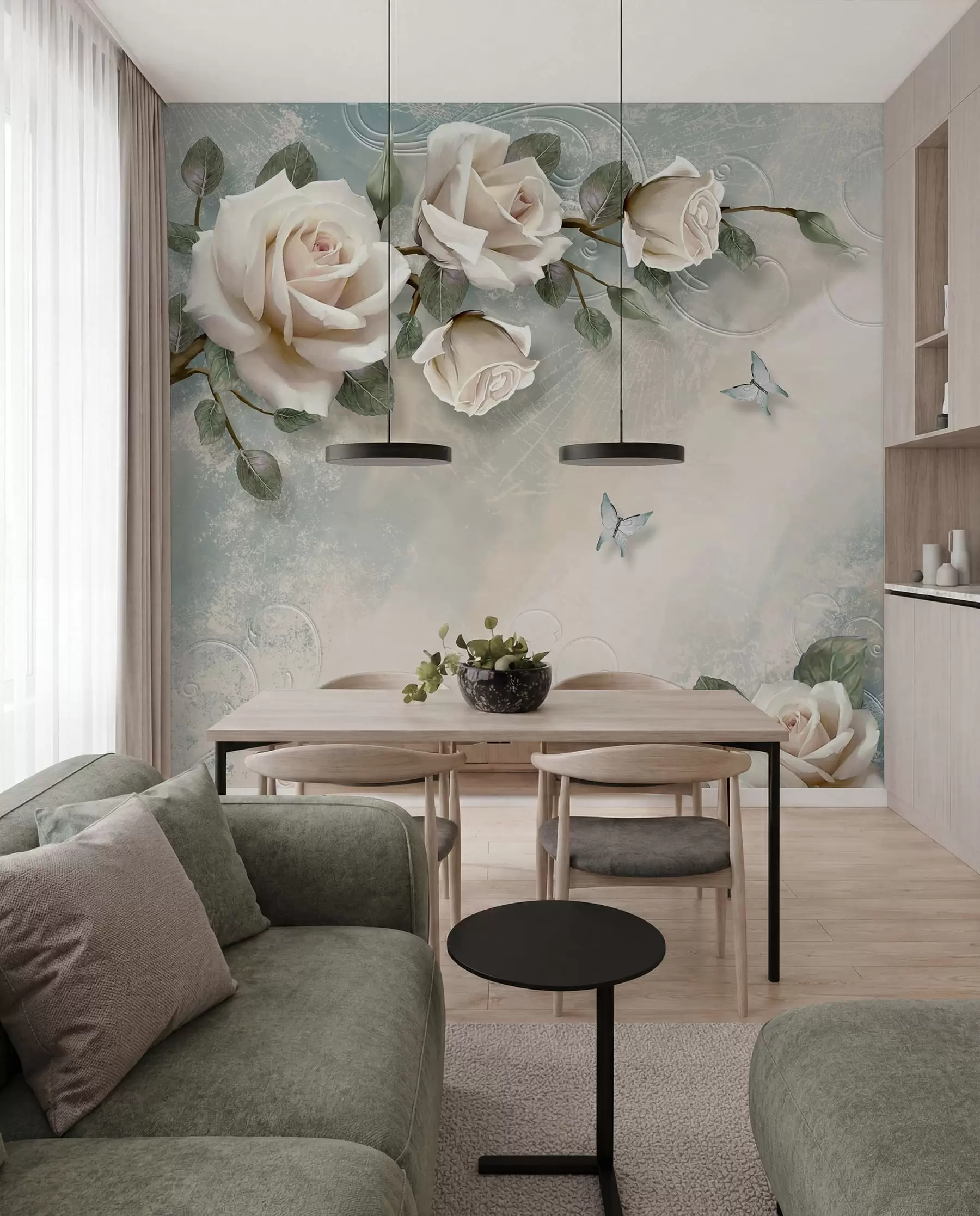 murales de pared Una rama de rosa crema u31353d1