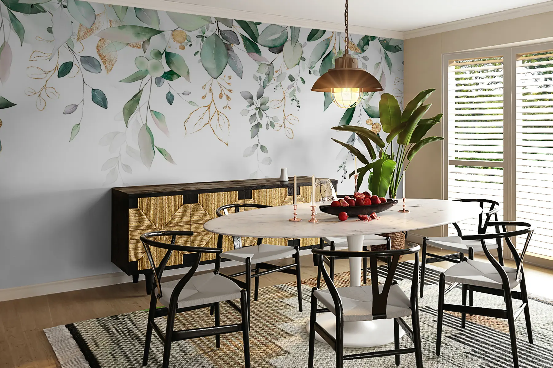 murales de pared Hoja de eucalipto colgante sobre fondo blanco u95506d2