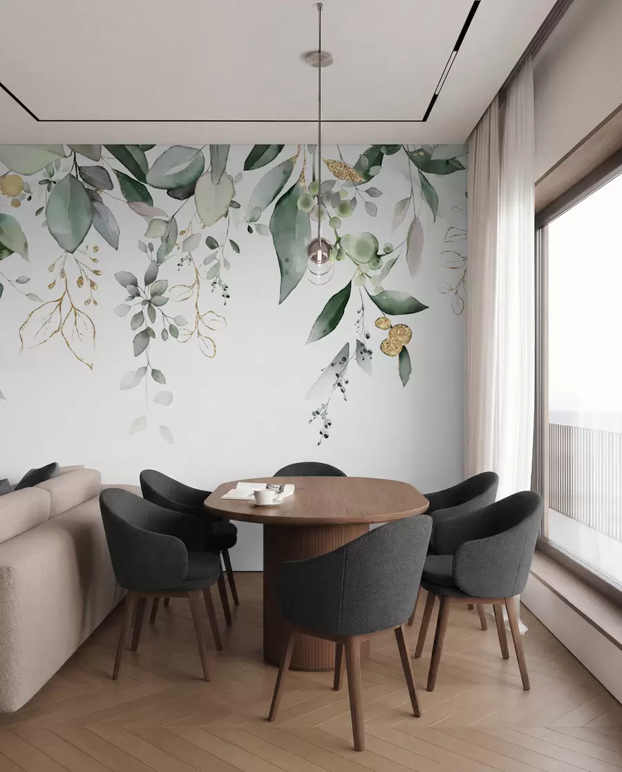 murales de pared Hoja de eucalipto colgante sobre fondo blanco u95506d2