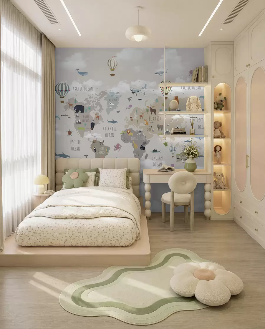 murales de pared Mapamundi con animales y globos u96461d1