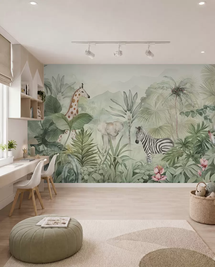murales de pared Pequeños amigos de safari w00089