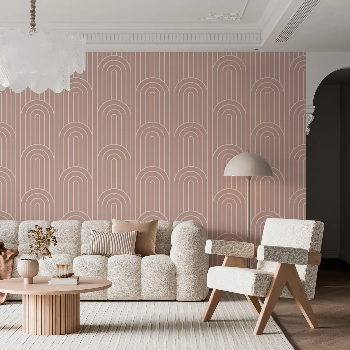 murales de pared Los arcos gráficos geométricos son la nueva tendencia boho beige w00137v3