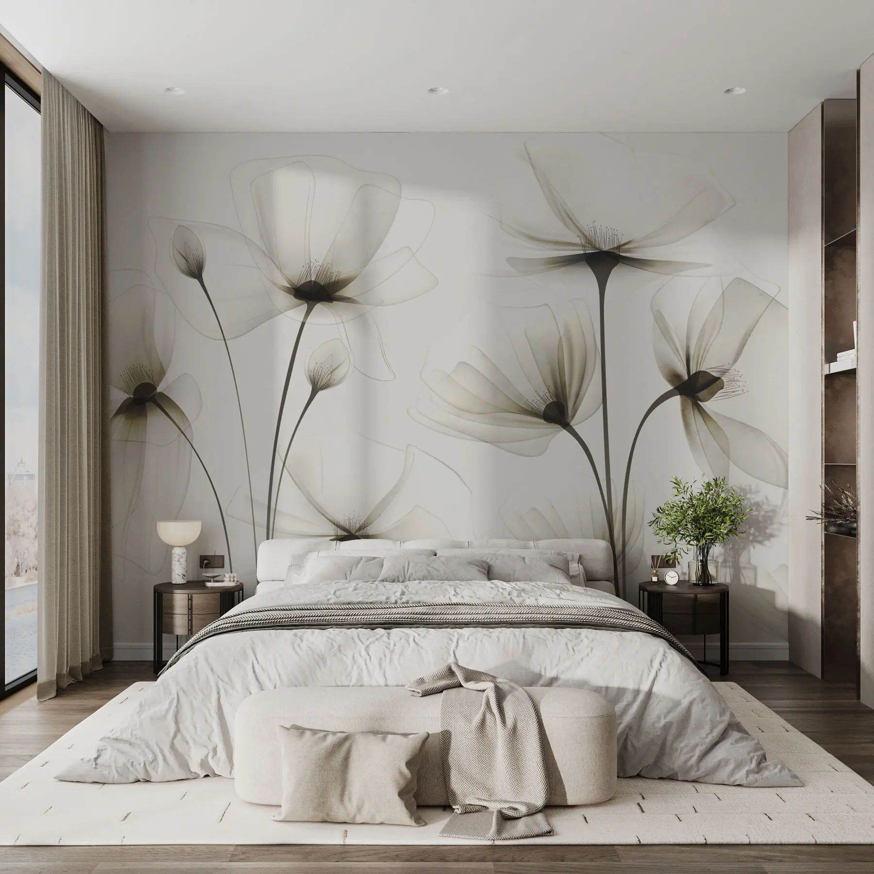 murales de pared Flores de acuarela transparente w00143